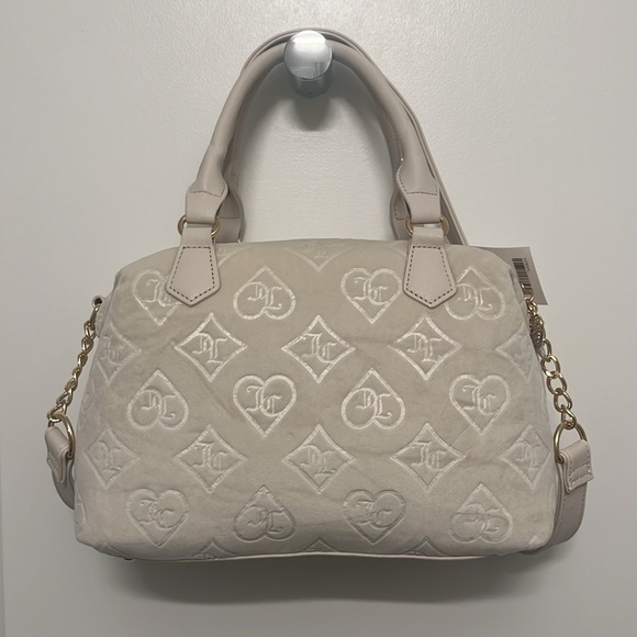 NWT Juicy Couture Glitzed Out Cream Crossbody Velour Satchel Bag Purse - Picture 6 of 9